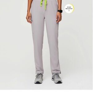 Figs Women's Gray Scrub Pants with Neon Green Drawstring